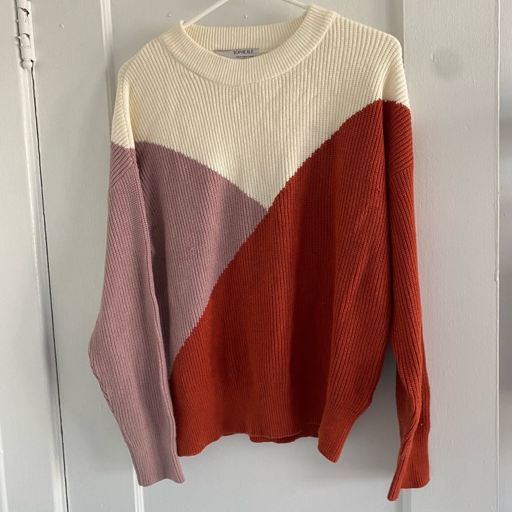 Colorblock Sweater in Cream, Pink, and Orange